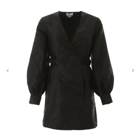 Ganni Jacquard Black Wrap Dress Black EU 34/US 2 - Picture 3 of 5